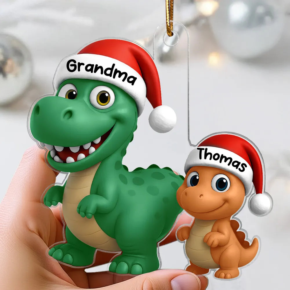 Dinosaur Family Acrylic Ornament | Cute Grandma & Kid Design, Perfect Gift for Christmas & Family Bonding