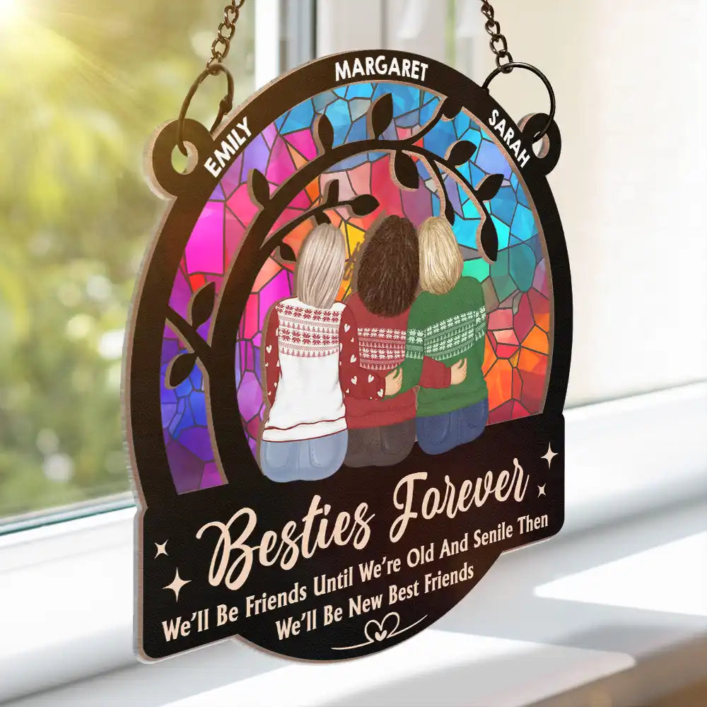 “Besties Forever” Layered Wood & Acrylic Sun-Catcher – Custom Friend Names