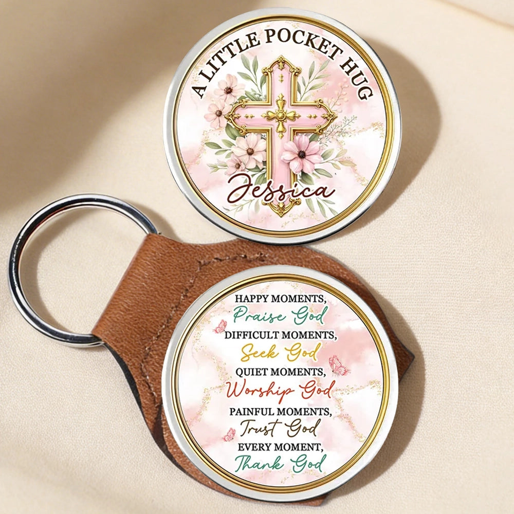 Personalized Pocket Hug Token with Cross and Floral Faith Quote - Unique Christian Keepsake Gift for Everyday Comfort