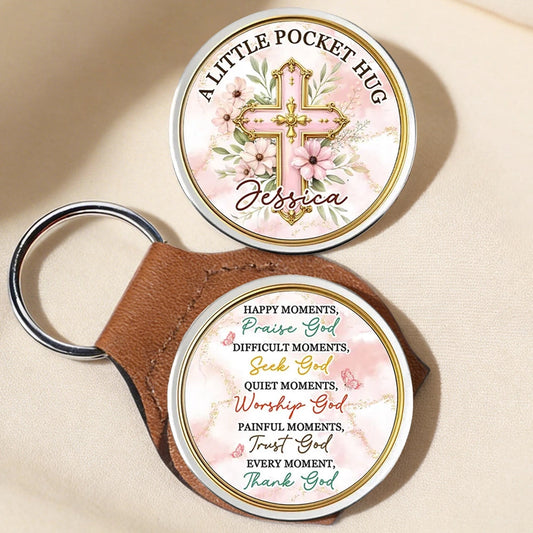 Personalized Pocket Hug Token with Cross and Floral Faith Quote - Unique Christian Keepsake Gift for Everyday Comfort
