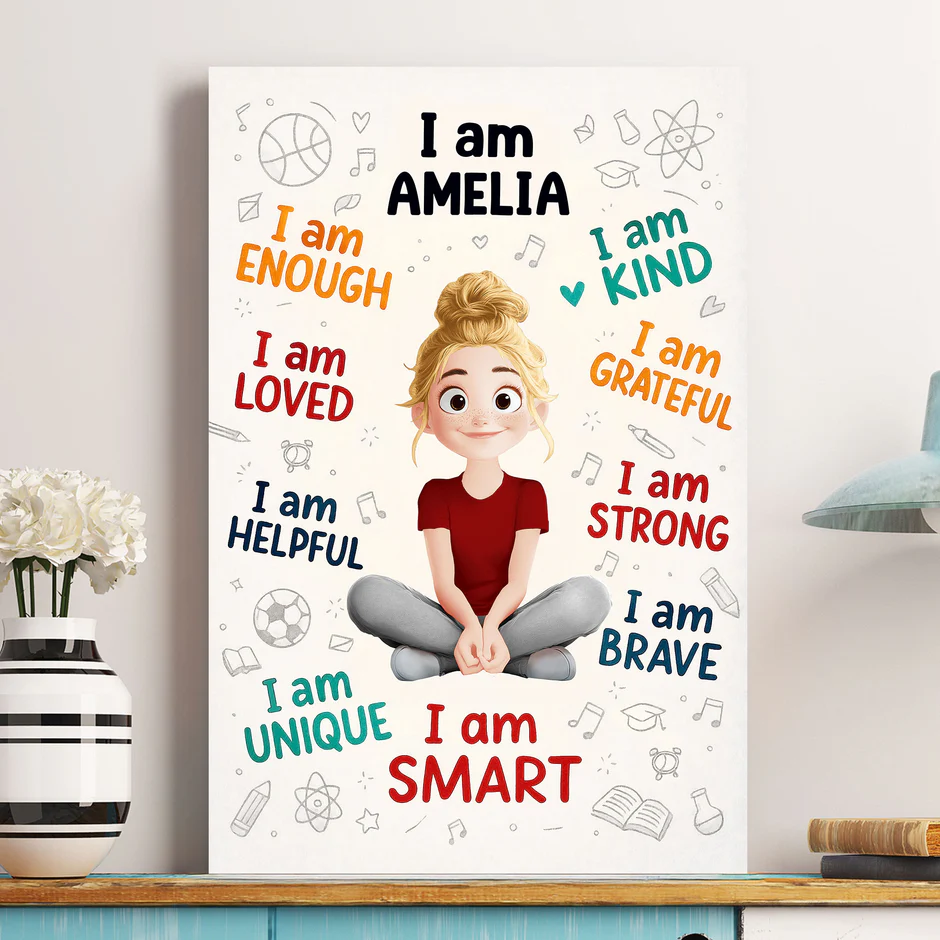 Custom Kids Affirmation Poster | Cute Inspirational Canvas Art to Build Confidence & Gratitude | Thoughtful Gift for Kids