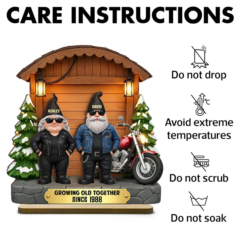 Personalized 2-Layer Wooden Plaque, Biker Couple by Motorcycle Cabin Scene, Unique Anniversary Gift for Him or Her