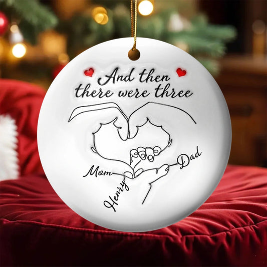 Personalized Ceramic Ornament for Parents – Hand Heart Family Sketch, Christmas Tree Decoration, Sentimental Unique Gift