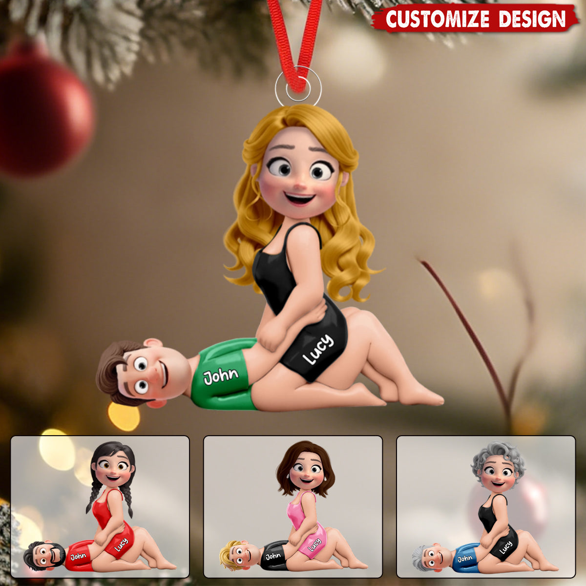 Naughty Couple Acrylic Ornament Personalized with Your Characters, Playful Cartoon Design for Sexy Romantic Gift
