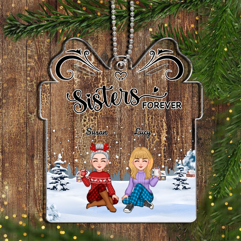 Sisters Forever - Personalized Custom Mug, Ornament, and Jewelry Box - Acrylic Gift Box Shaped - Christmas Gift For Best Friends, BFF, Sisters