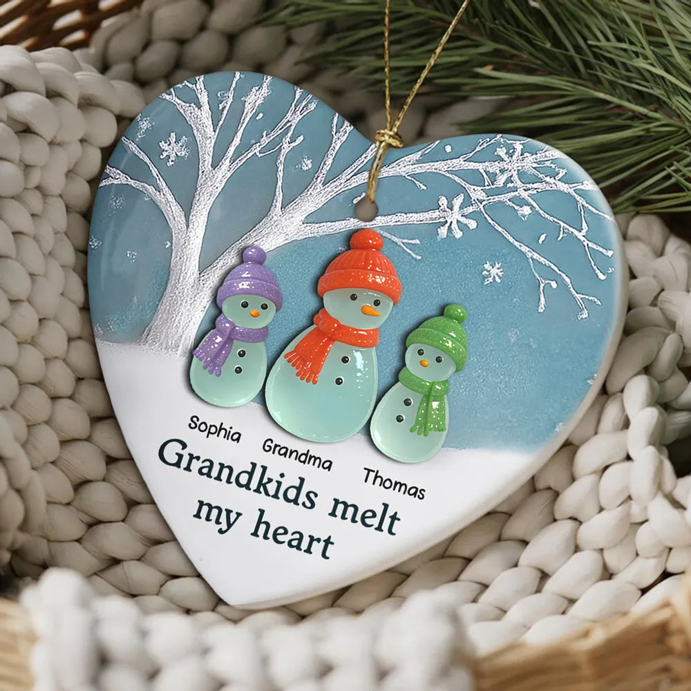 Grandkids Melt My Heart Ceramic Heart Ornament – A Warm Gift for Grandma from Her Grandkids