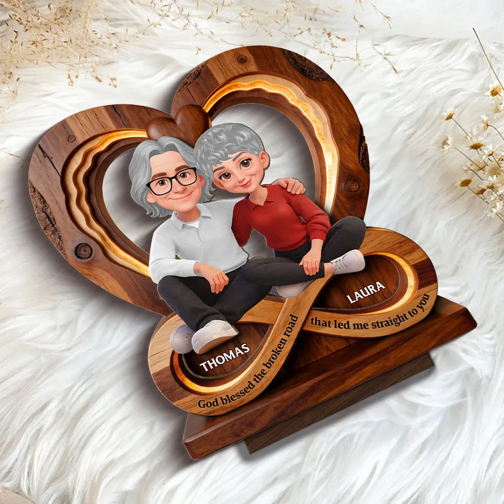 Personalized Couple Infinity Heart 2-Layer Wooden Plaque for Cozy Living Room Display, Unique Romantic Gift for Her or Him