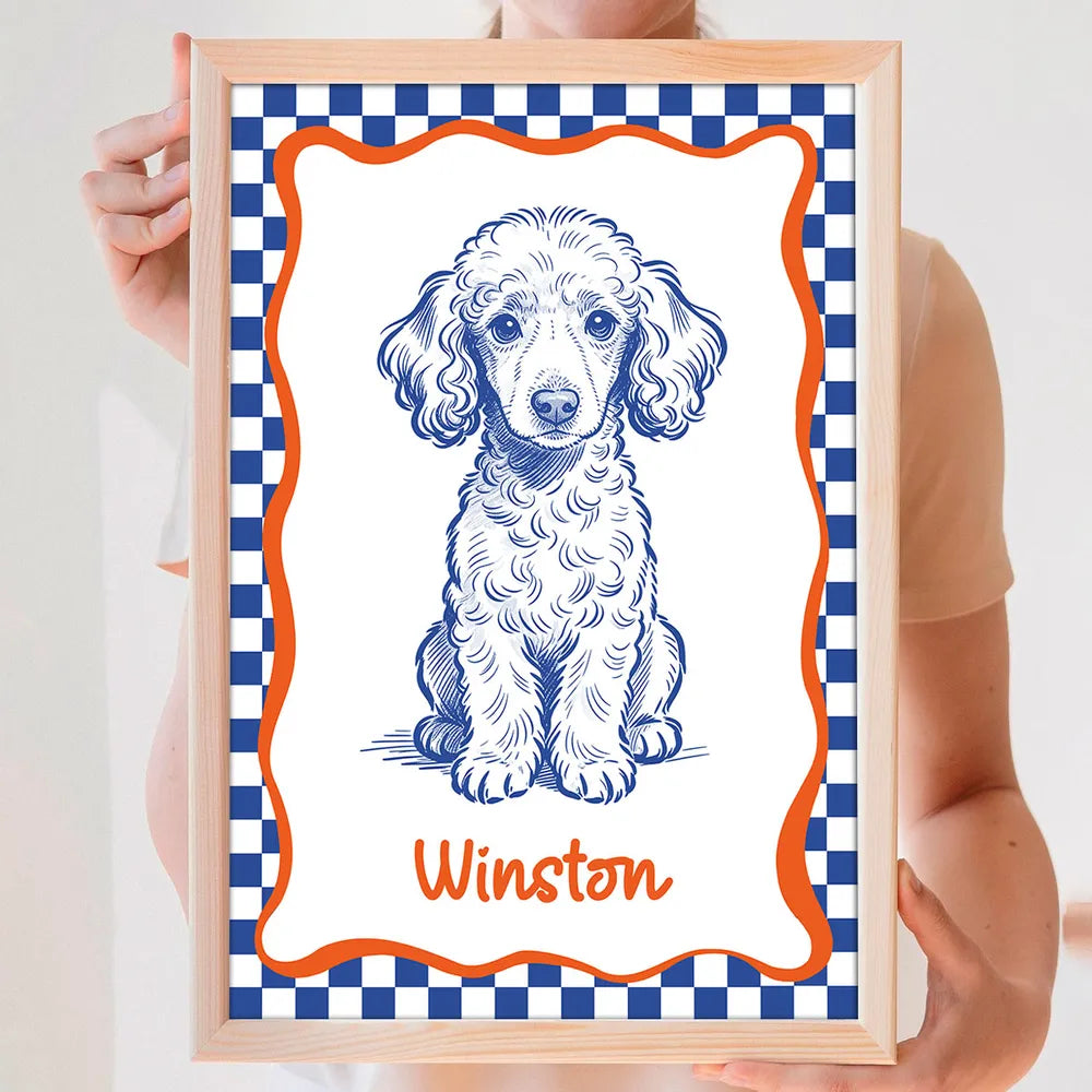 Personalized Dog Portrait Poster Modern Blue Line Art Wall Decor, Unique Creative Gift for Dog Lovers
