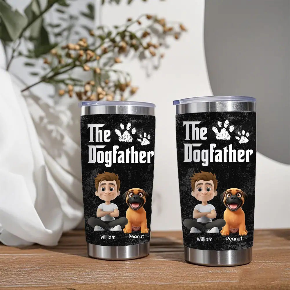 “The Dogfather” Insulated Travel Tumbler – Personalized Father’s Day Gift for Dog Dads