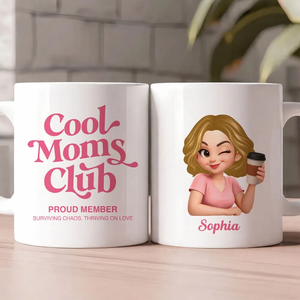 Personalized Cool Moms Club Ceramic Mug With Custom Cartoon Mom, Cute Daily Coffee Gift For Mom And Wife