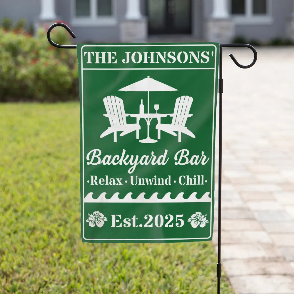 Personalized Backyard Oasis Garden Flag – Relax Unwind Chill Summer Gift for Family