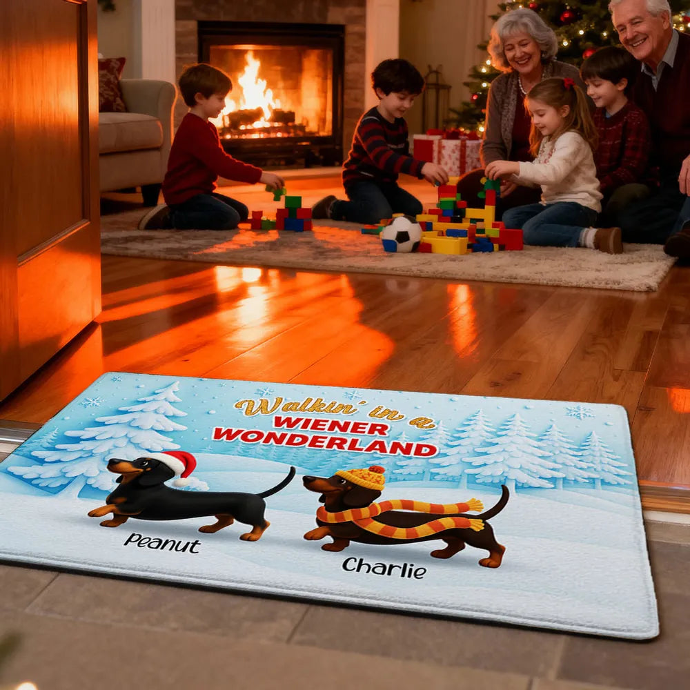Personalized Dachshund Standard Doormat Christmas Entryway Decor, Walkin in a Wiener Wonderland, Unique Holiday Gift for Dog Lovers
