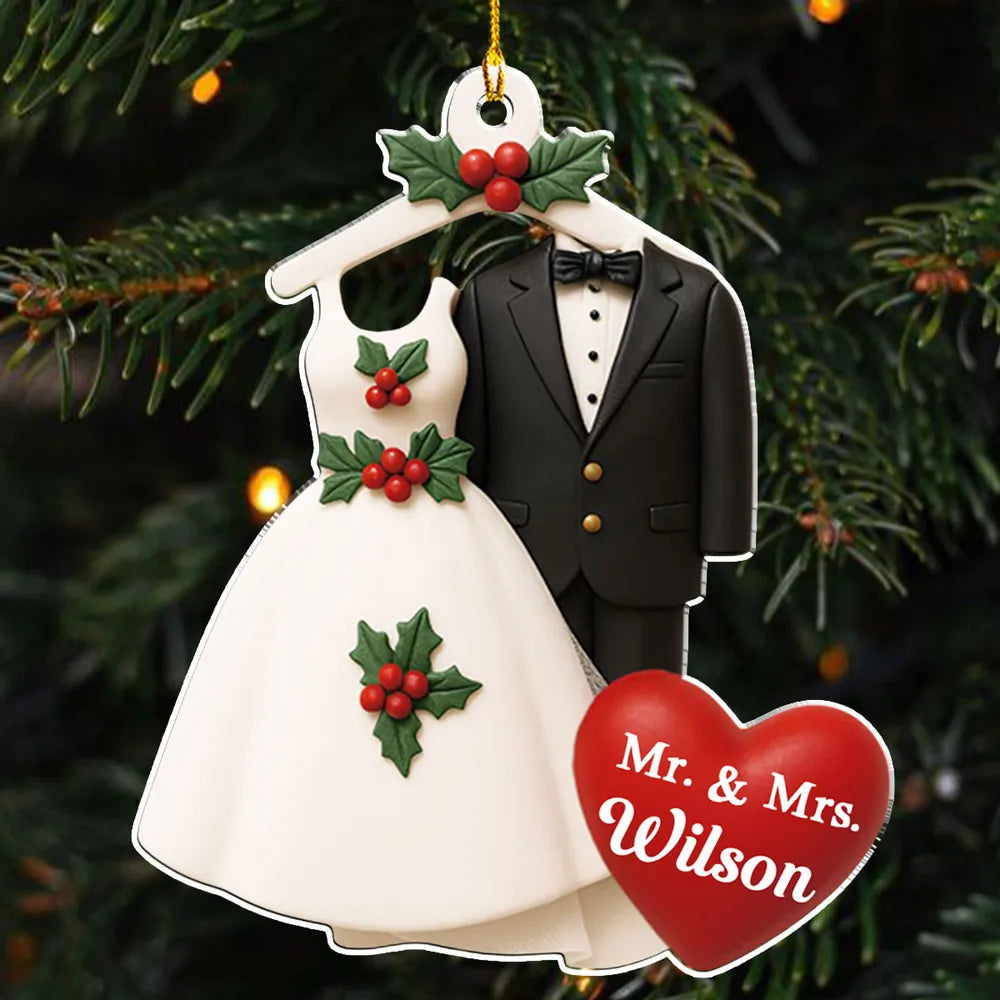 Acrylic Ornament with Wedding Dress & Suit Design, Romantic Holiday Décor and Perfect Gift for Newlyweds