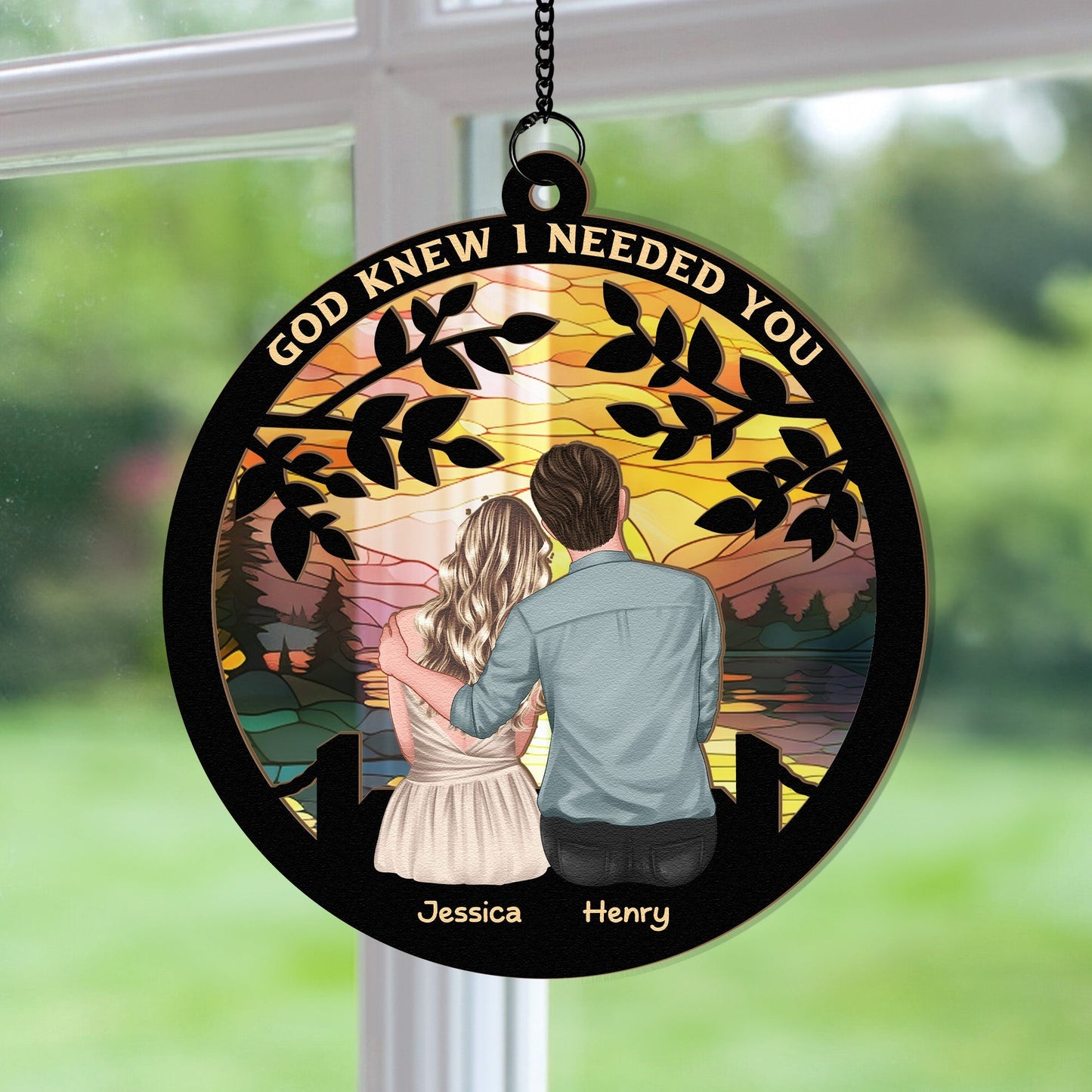 God Knew I Needed You Sunset Lake Wood and Acrylic Layered Ornament – Romantic Gift for Couples