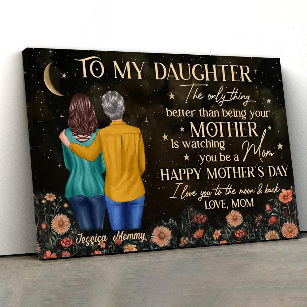 Vintage Floral Moon To My Daughter From Mom Happy Mother's Day Personalized Poster, Keychain, Plaque, Pillow, Ornament & More, Heartfelt Mother's Day Gift for Daughter
