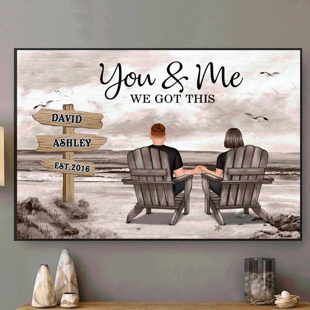 Seaside Memories - Personalized Vintage Beach Couple Poster or Canvas - A Timeless Anniversary Gift for Him & Her