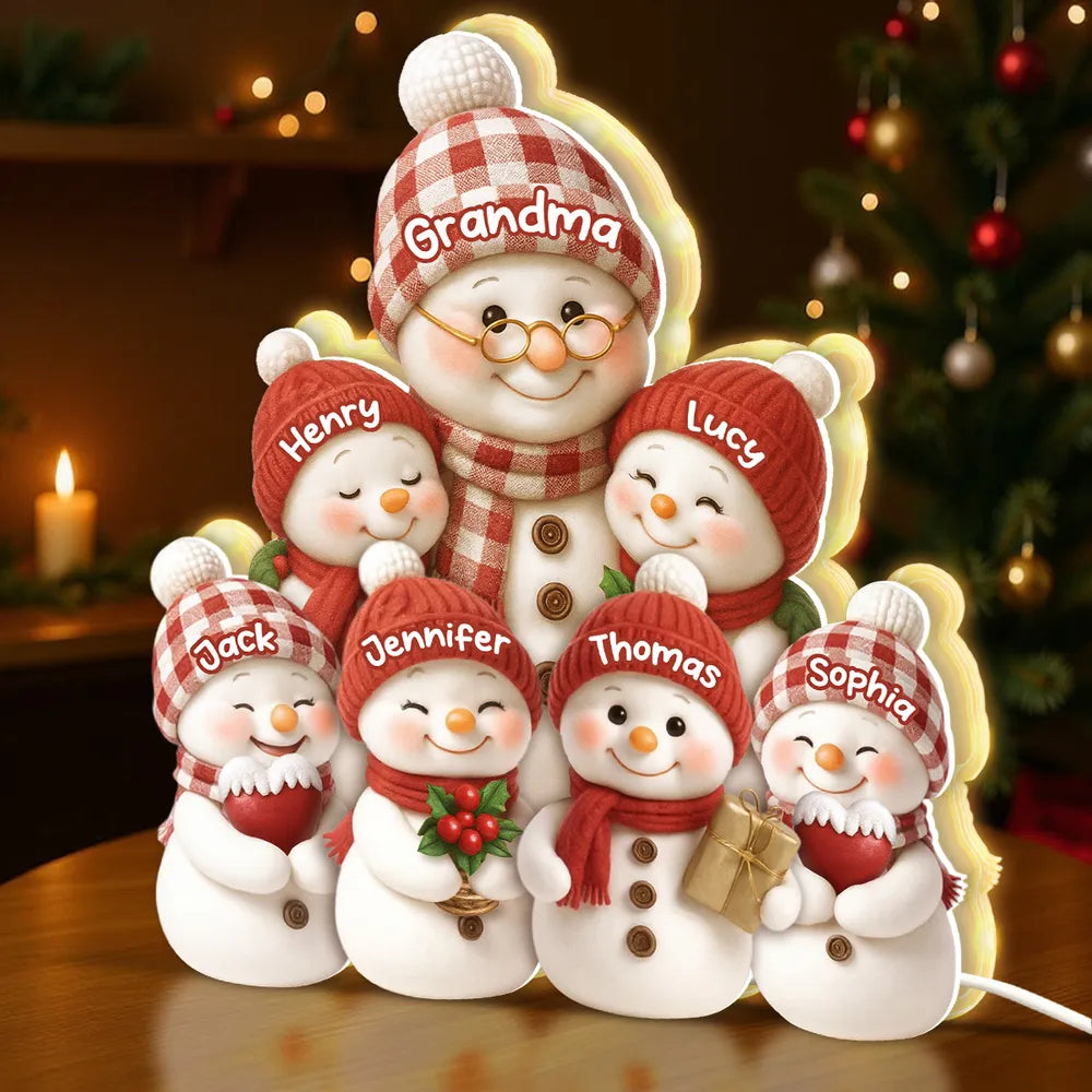 Snowman Family Acrylic Light Box for Grandma - Cozy Christmas Decor and Unique Holiday Gift from Grandkids
