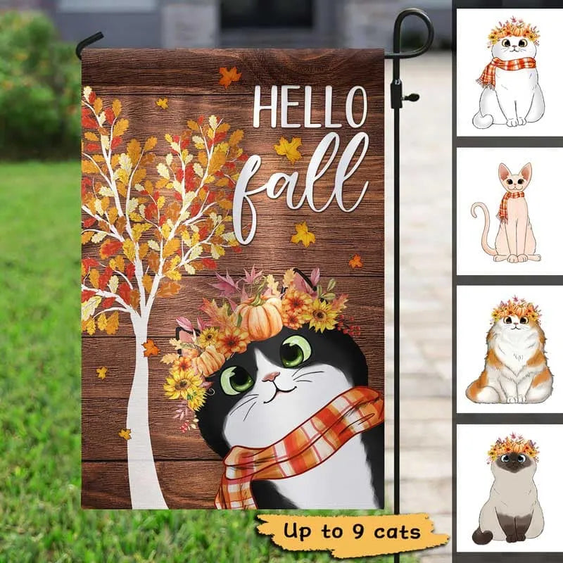 Fall Garden Flag, Cute Cats with Pumpkin Floral Crown and Cozy Autumn Vibes for Outdoor Decoration