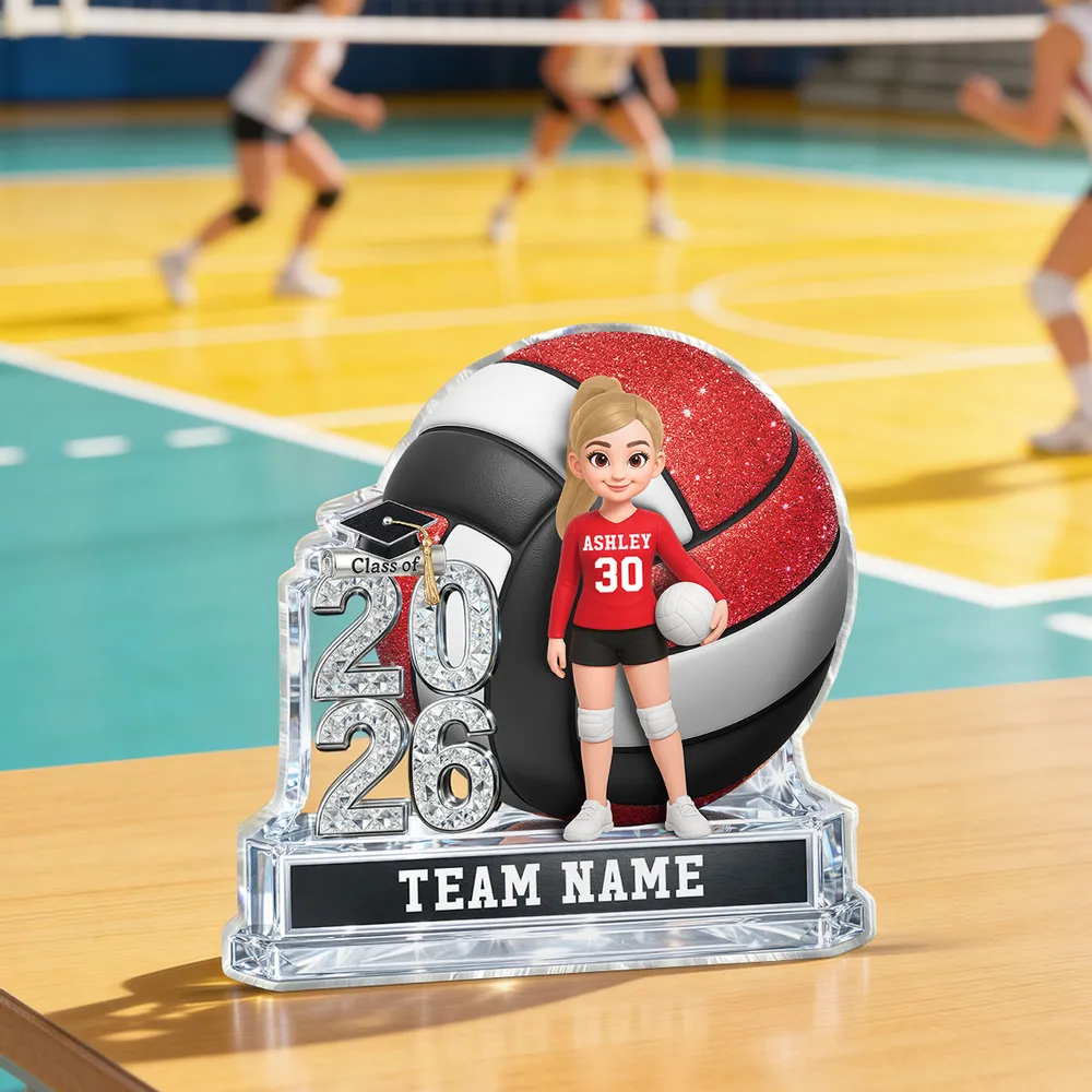 Volleyball Shaped Acrylic Block Plaque, Personalized Class Keepsake for a Senior Player - Proud Team Gift for Her
