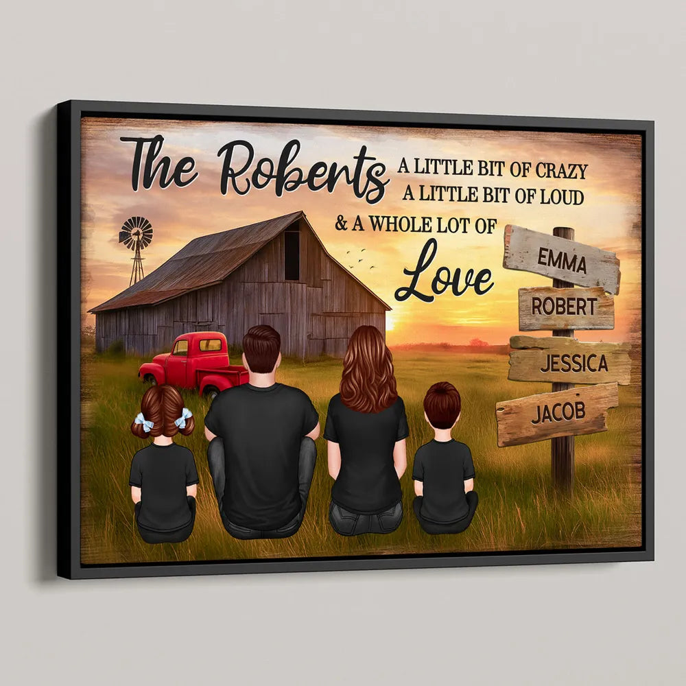 Custom Rustic Farm Family Poster Sunset Barn and Kids with Dog Cozy Country Decor Unique Father's Day Gift