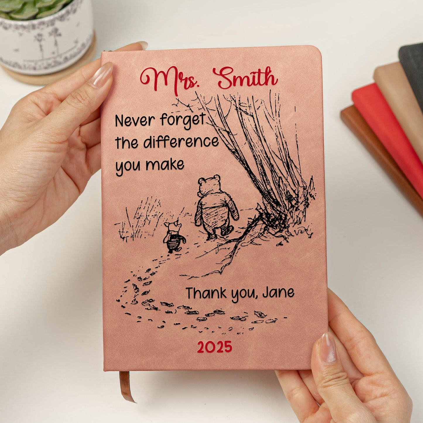 Custom Leather Journal for Appreciation – Sweet Walking Friends Design, Meaningful Gratitude Gift for Someone Who Makes a Difference