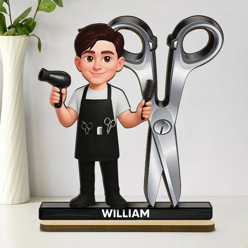 2-Layer Wooden Plaque Hairdresser Cartoon With Scissors Salon Decor A Unique Creative Gift For Hairstylists