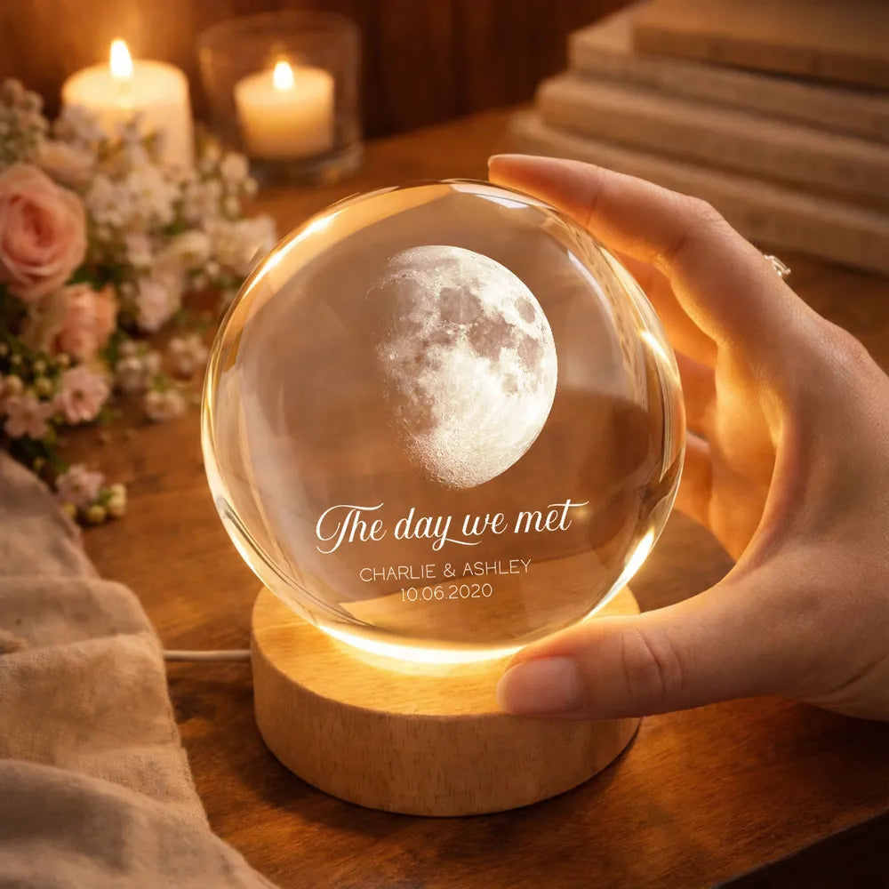 Globe Lamp Personalized The Day We Met Moon Light, Cozy Anniversary Keepsake, Unique Gift for Him or Her