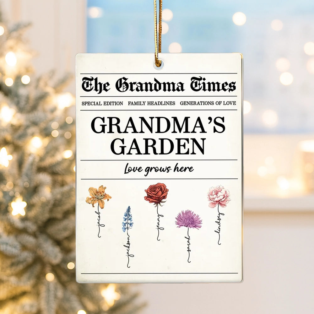 Grandma’s Garden Acrylic Ornament – Newspaper-Inspired Design, A Heartfelt Gift Where Love Grows
