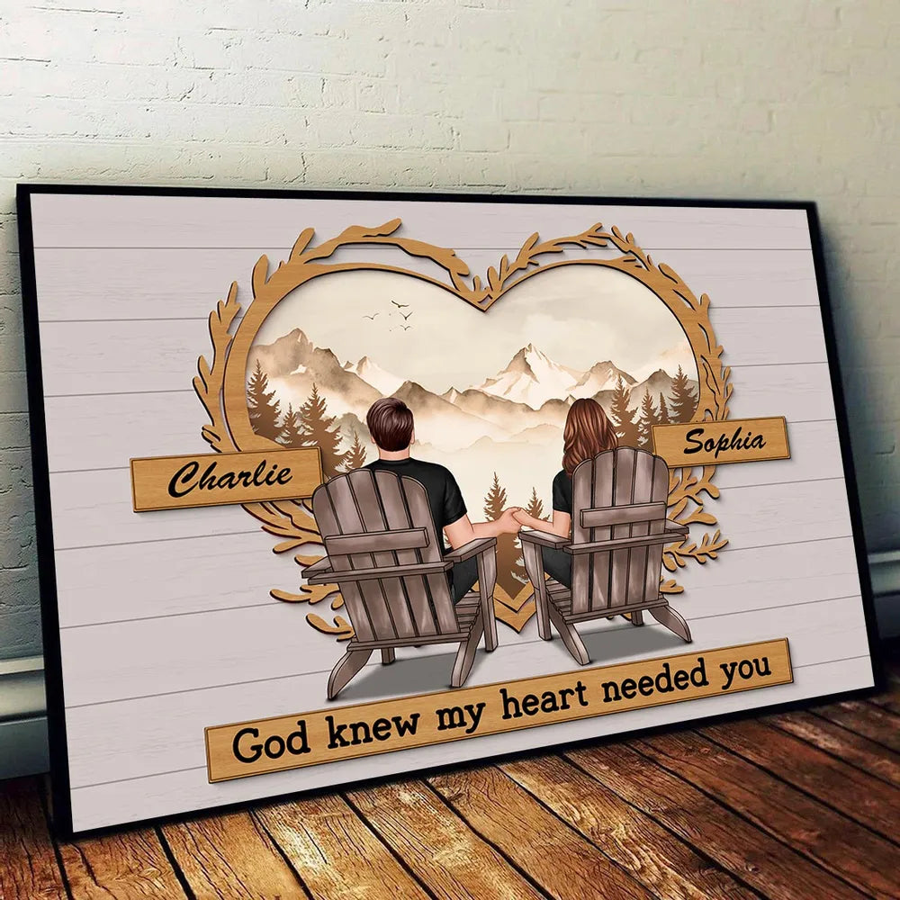 Couple Mountain View Poster – “God Knew My Heart Needed You” wall art, a perfect romantic gift for couples