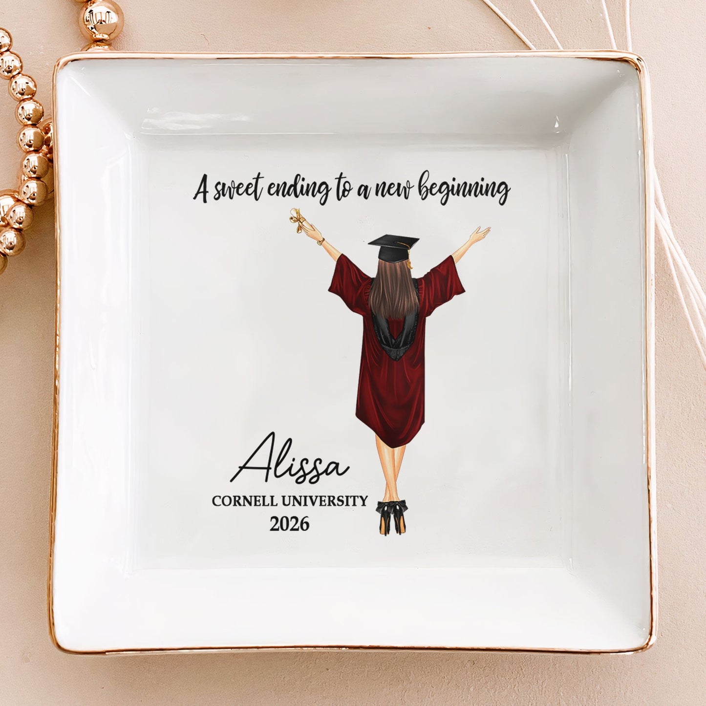 Personalized Graduation Jewelry Dish, Custom Keepsake Vanity Decor, A Sweet Ending To A New Beginning, Unique Gift