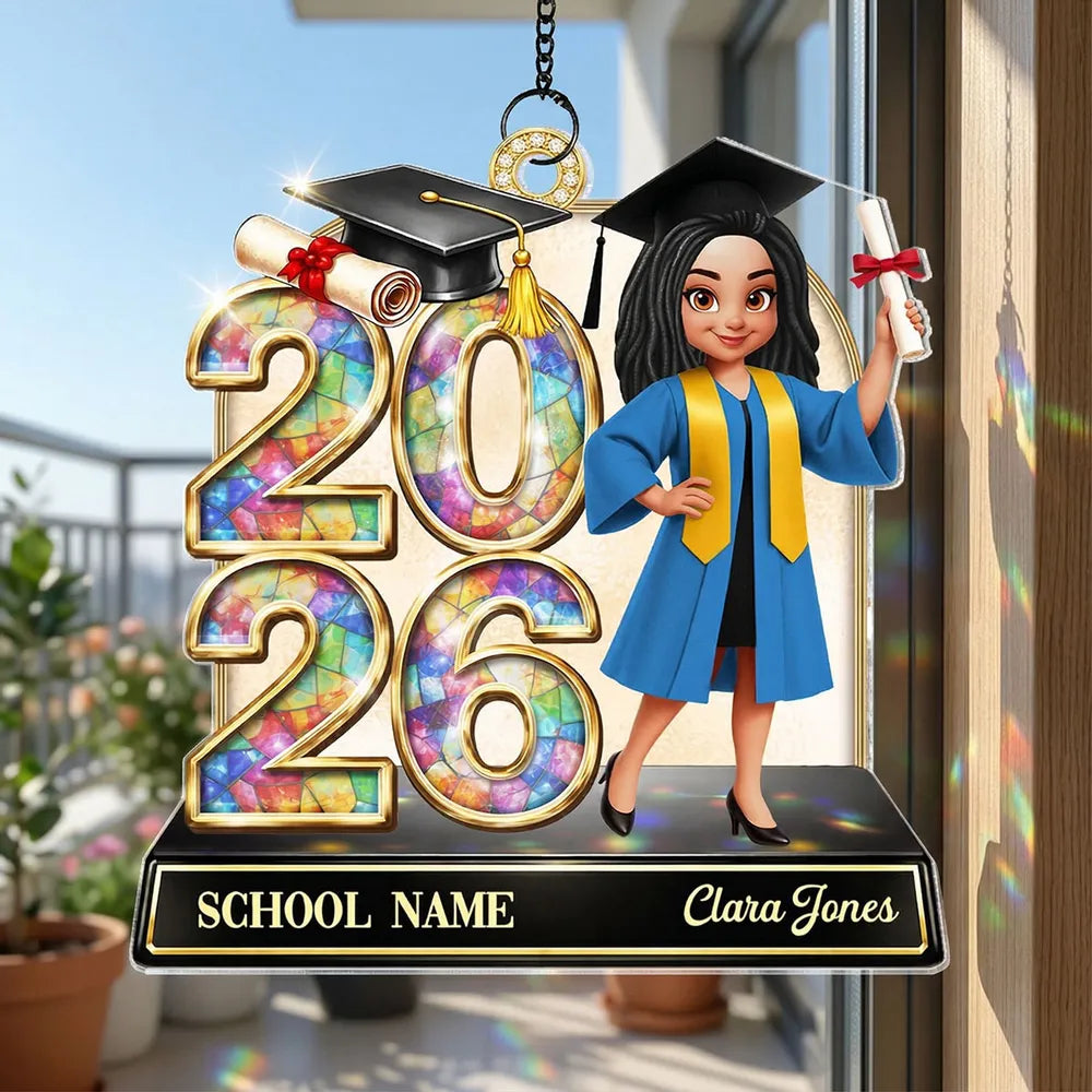 Personalized Class of Graduation Acrylic Suncatcher Ornament for Daughter Son, Cap and Diploma Design, Unique Gift
