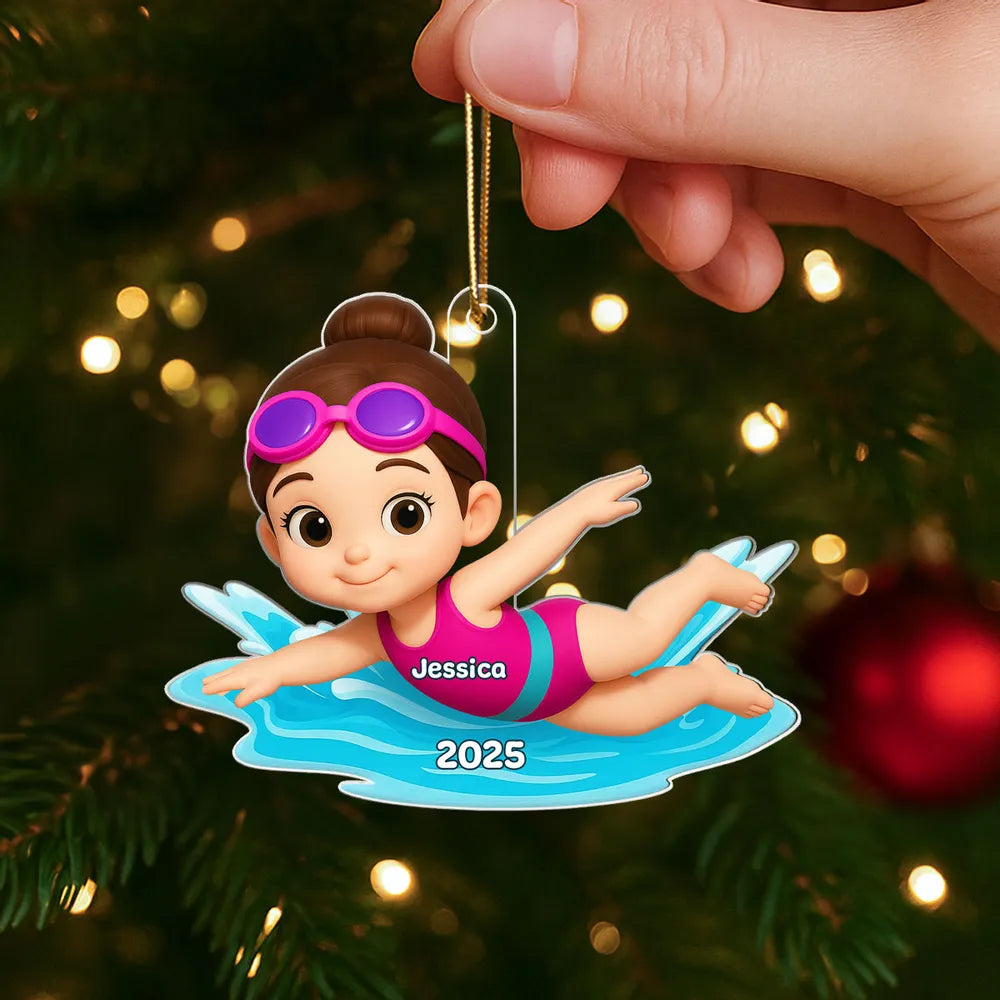 Cartoon Swimmer Acrylic Ornament | Custom Kid Design | Playful Pose, Perfect Gift for Children's Day or Birthday