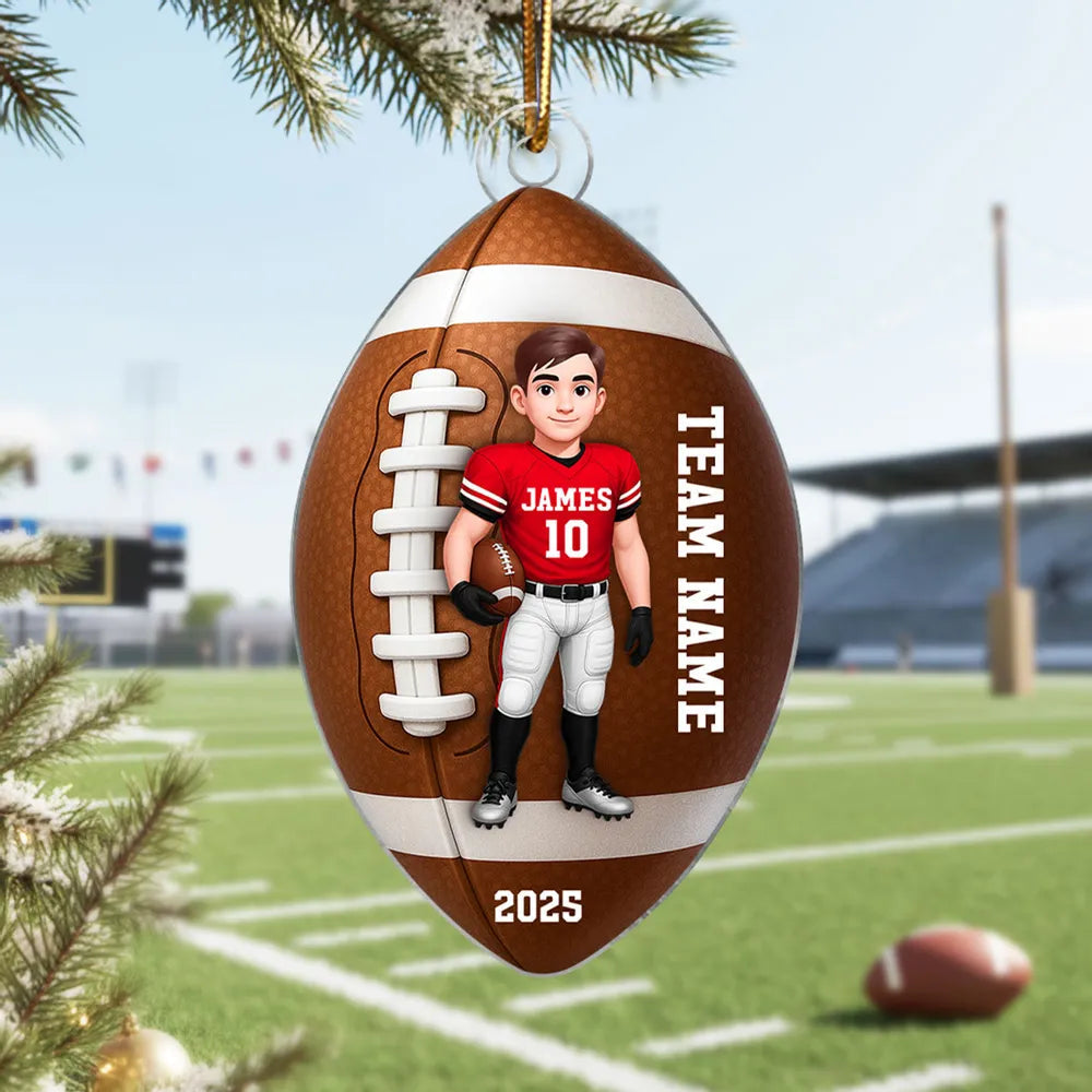 Football Player Acrylic Ornament - Personalized Sports Keepsake for Christmas Tree - Unique Gift for Teen Athlete or Son