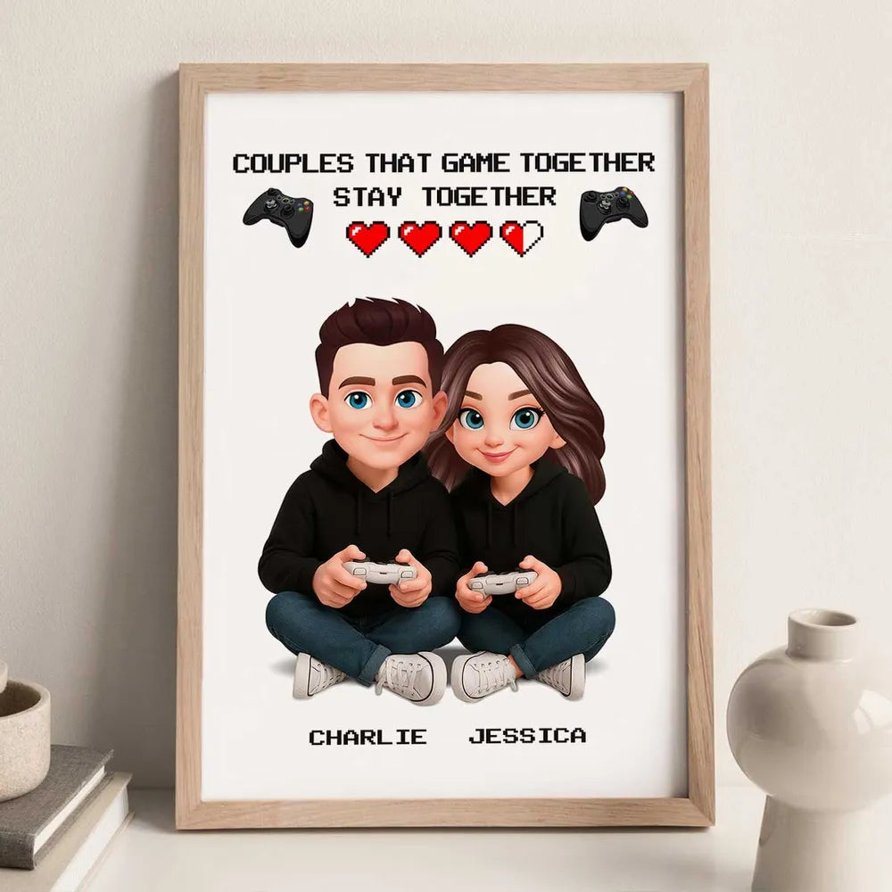 Personalized Gaming Couple Poster Game Together Stay Together Wall Art, Modern Cute Gift for Him or Her