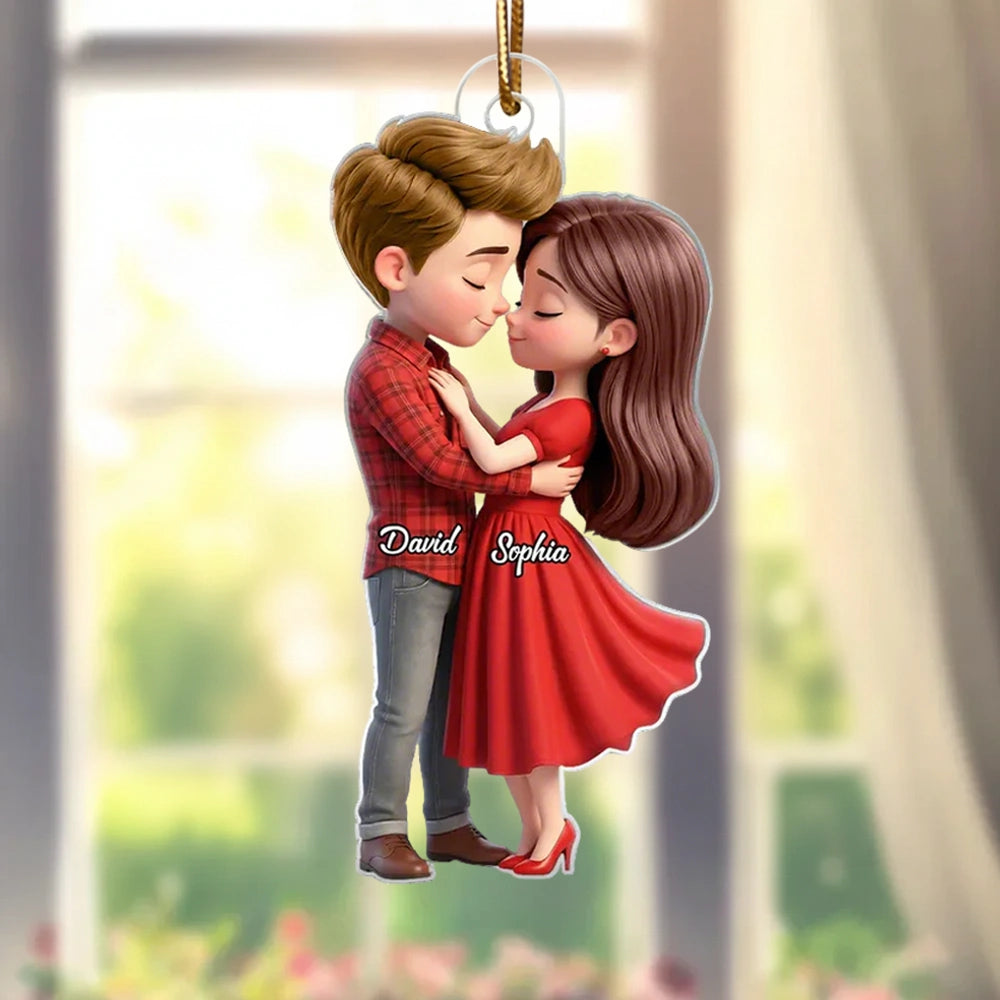 Personalized Couple Hugging Acrylic Car Hanger Rearview Mirror Decor, Cute Cartoon Style, Unique Romantic Gift for Him or Her
