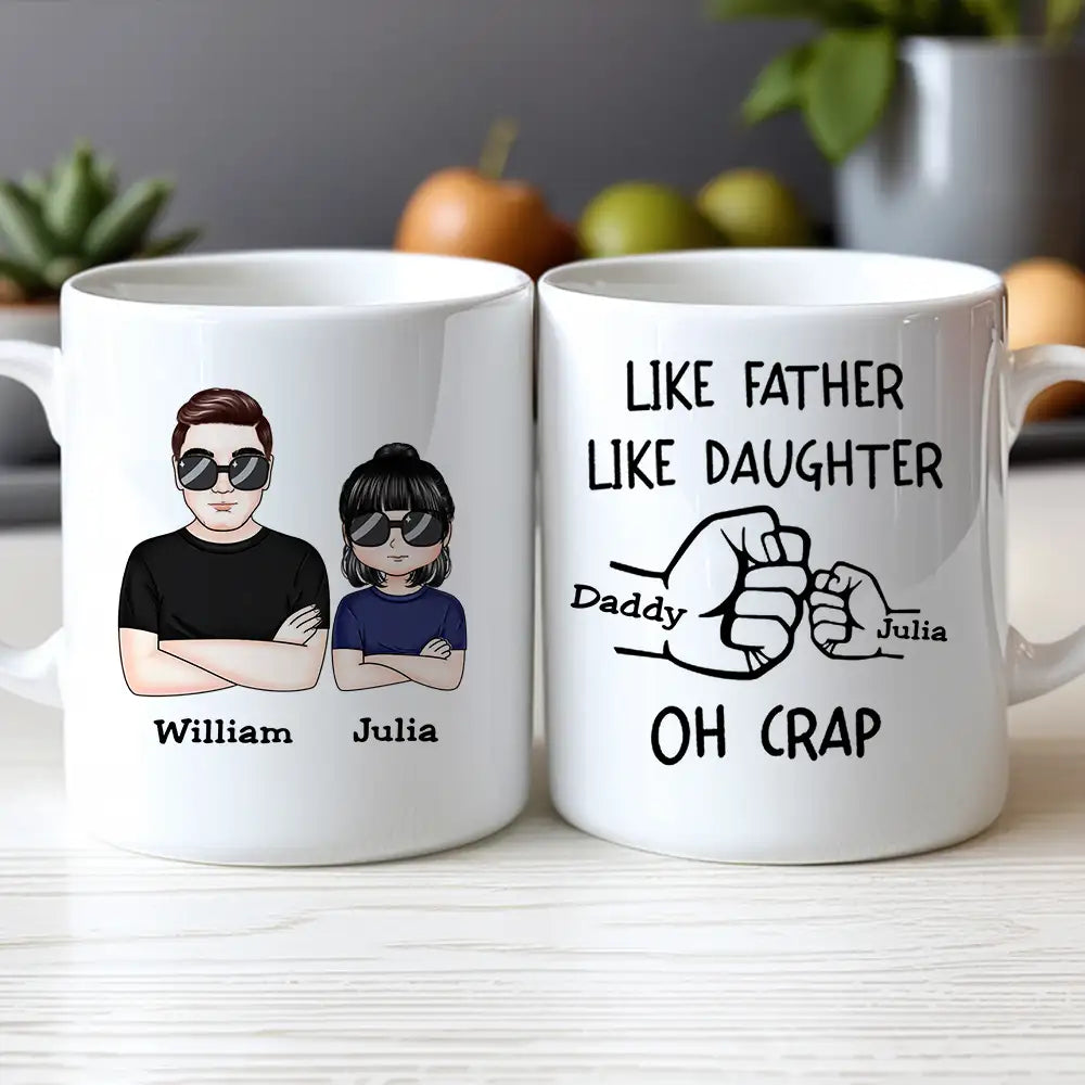 “OH CRAP!” Fist-Bump Duo – White Ceramic Mug, Custom Fist-Bump Cup, Creative Father’s Day Gift from Daughter