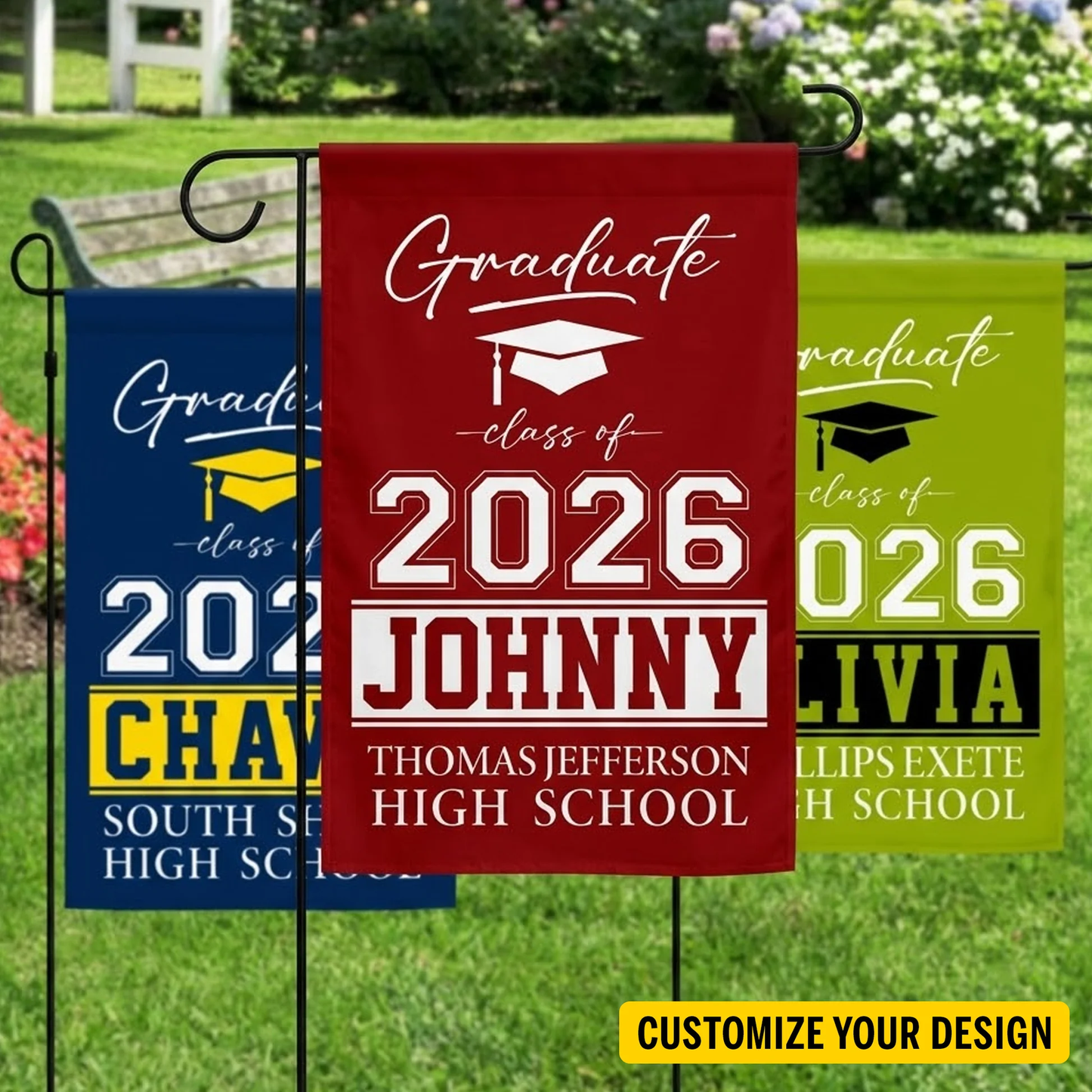 Personalized Graduation Garden Flag Only, Custom School Colors Yard Decor, Unique Gift for Your Grad