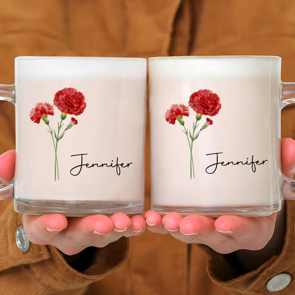 Personalized Glass Mug – Perfect Gift for Friends and Family with Custom Name and Beautiful Floral Design