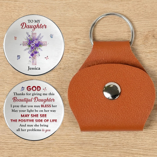 Personalized Pocket Hug for Daughter, Floral Cross Keepsake Token, Unique Christian Gift for Her, Everyday Comfort