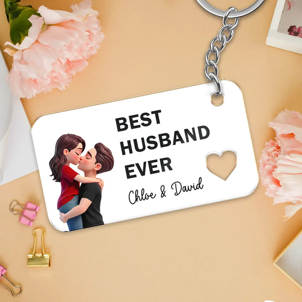 Personalized Acrylic Keychain Best Wife Ever Couple Kissing Cute Pink Charm Unique Gift for Wife