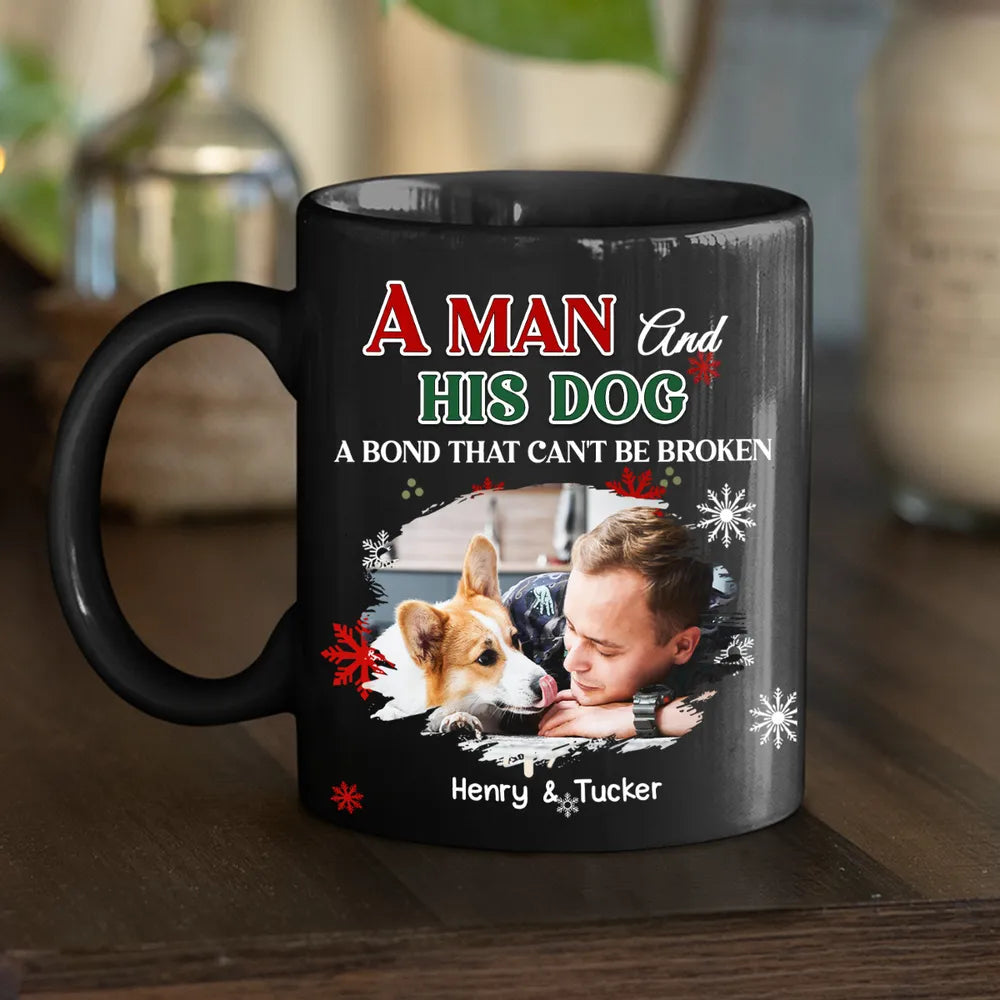 Custom Man and His Dog Full Color Mug, Heartwarming Pet Lover Gift for Daily Coffee and Christmas or Birthday