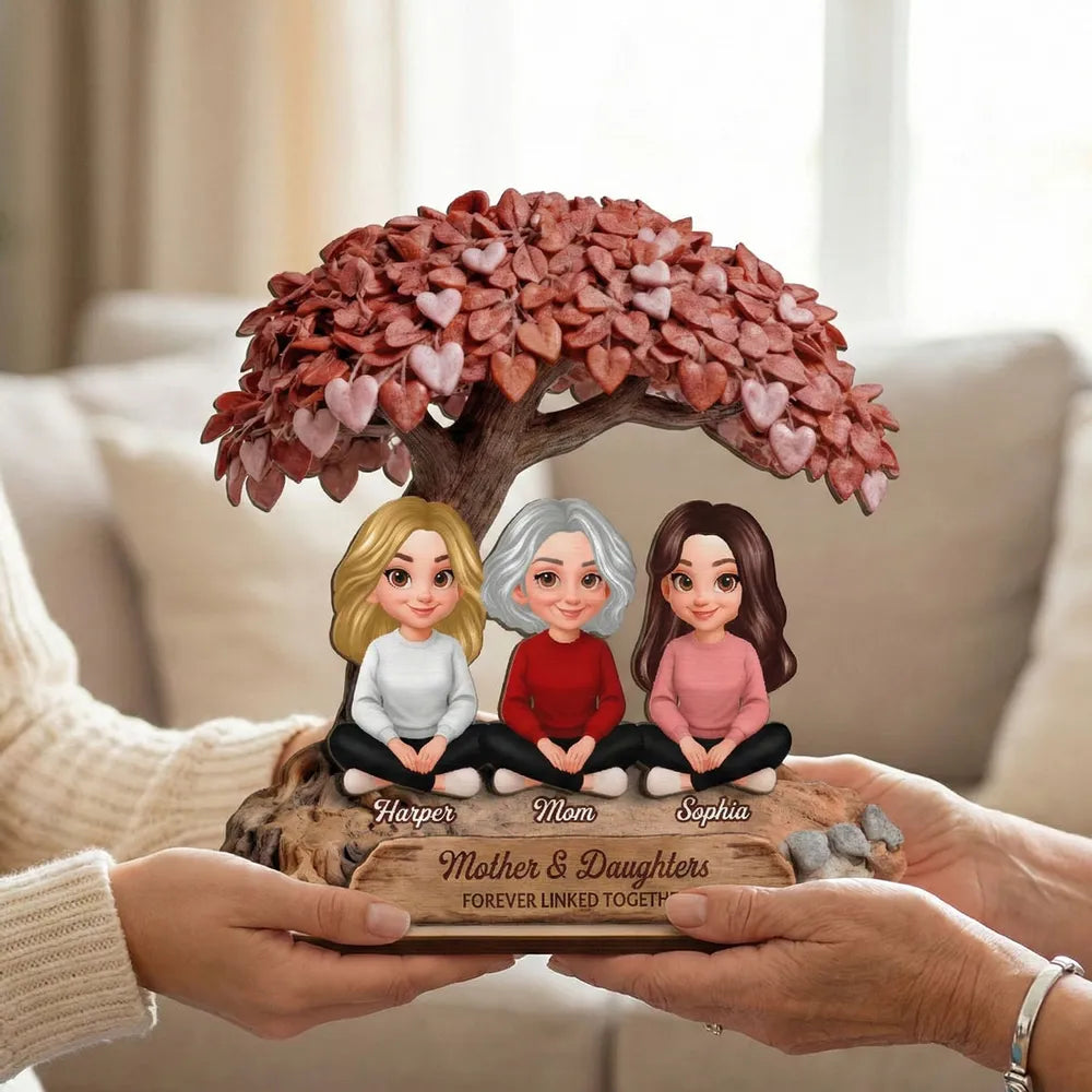 Personalized 2-Layer Wooden Plaque Heart Tree Family Scene for Mom, A Unique Mother's Day Gift With Sentimental Value