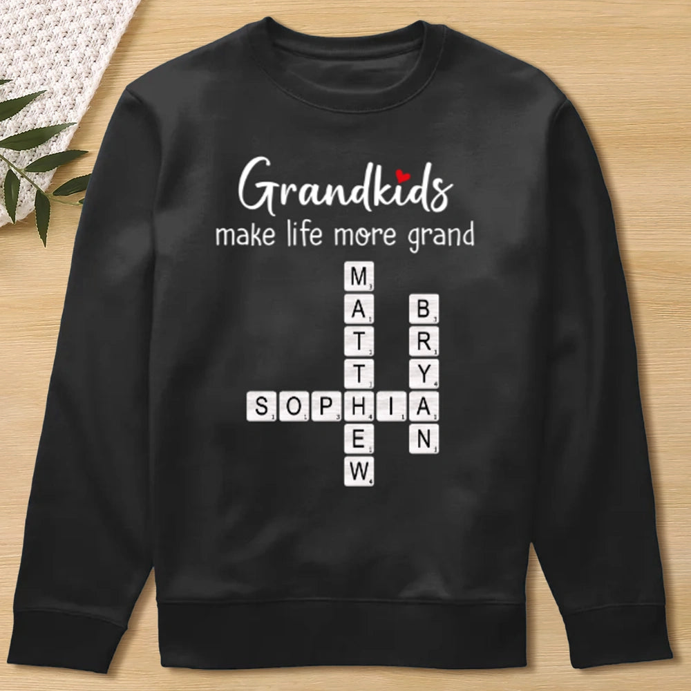 Grandkids Make Life More Grand Classic Tee, Personalized Crossword Name Shirt, Unique Gift for Grandma or Mom
