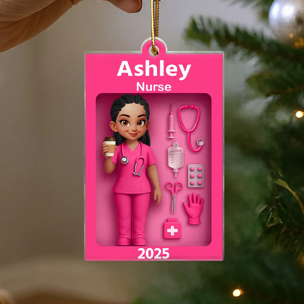Personalized Nurse Acrylic Ornament Toy-Box Style, Custom Gift For Nurses & Coworkers, Cute Christmas Tree Decor