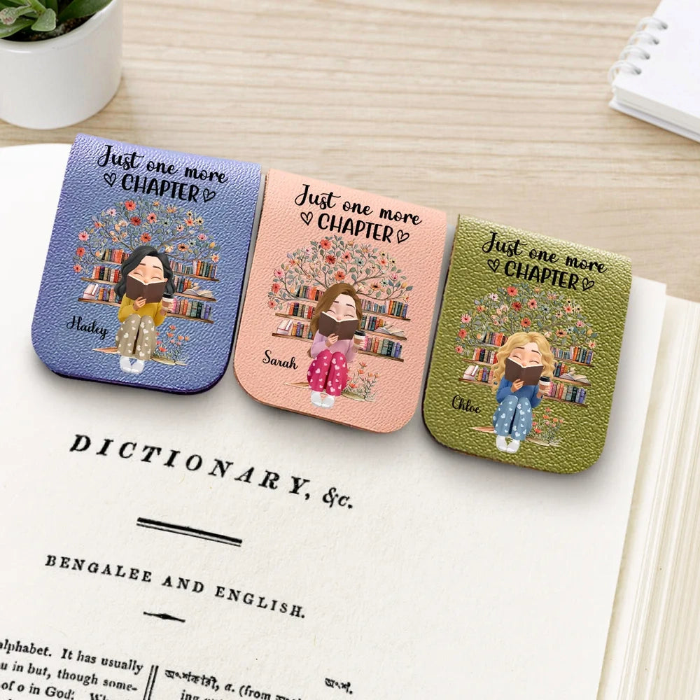 Personalized Leather Magnetic Bookmark Just One More Chapter Cute Bookworm Gift For Book Lover Reading Nights