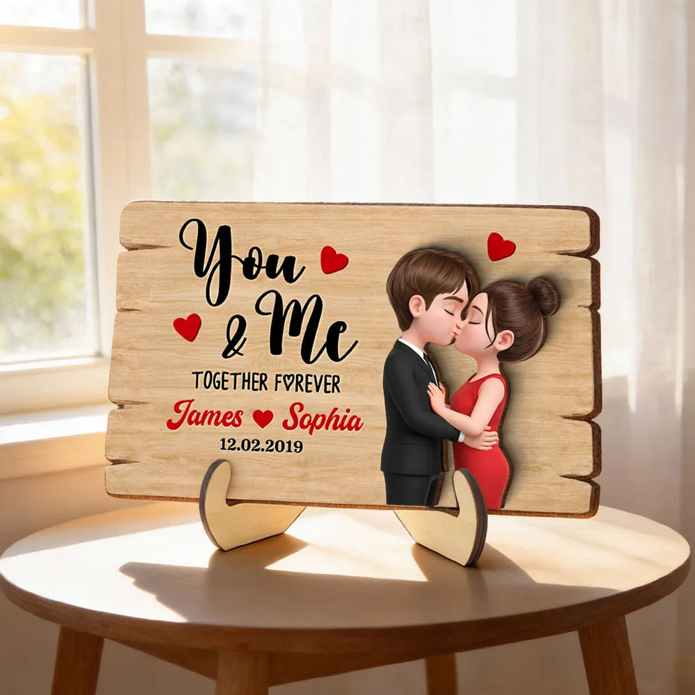 Personalized 2-Layer Wooden Plaque You & Me Together Forever Kissing Couple Warm Romantic Keepsake Unique Gift For Husband Or Wife