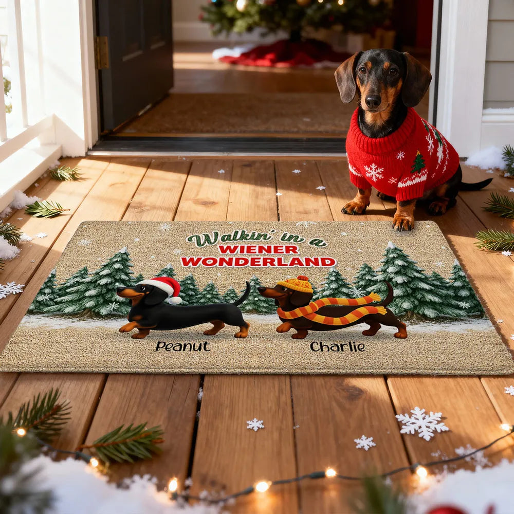 Personalized Dachshund Standard Doormat Christmas Entryway Decor, Walkin in a Wiener Wonderland, Unique Holiday Gift for Dog Lovers