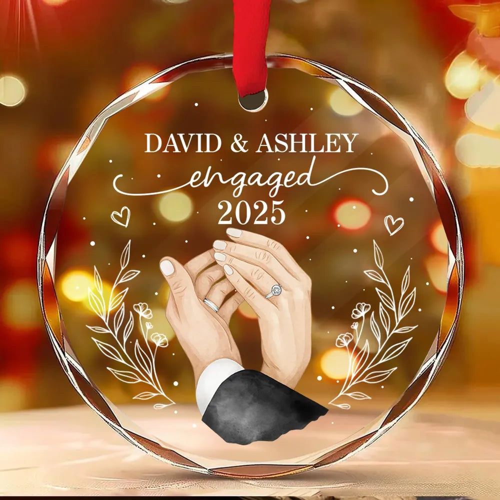 Engagement Crystal Ornament with Personalized Design, Romantic Touch for Couples, Perfect Gift Keepsake
