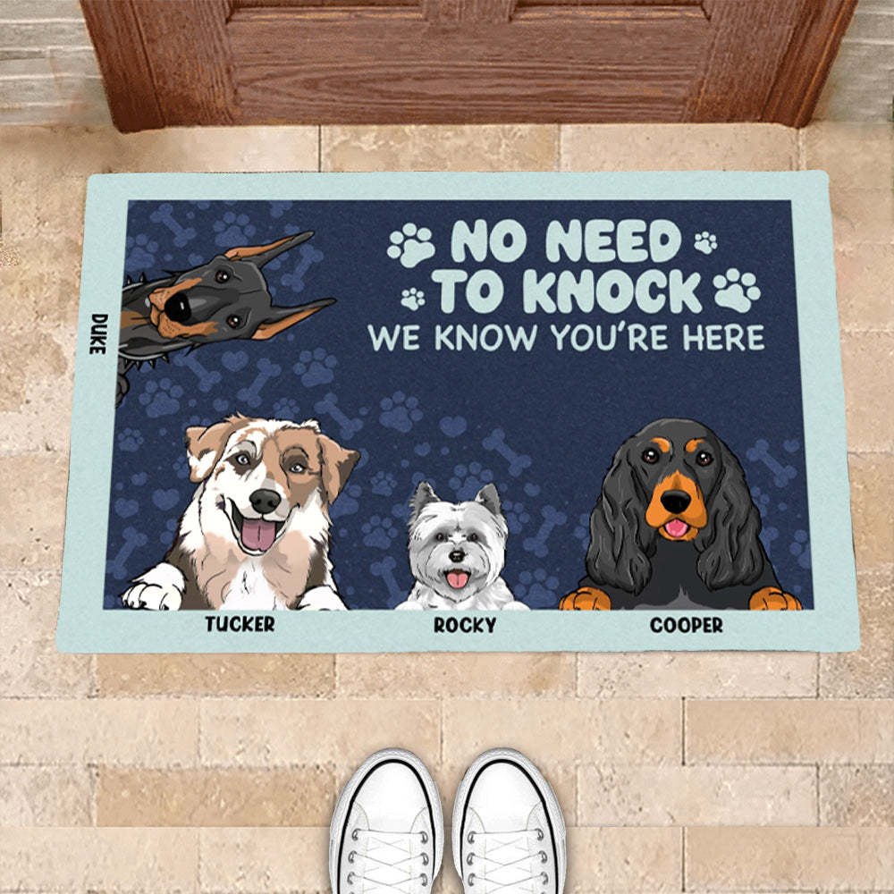 No Need to Knock – Personalized Standard Doormat for Dog Lovers, Custom Names with Fun Pet Designs, Ideal for Home Entrance