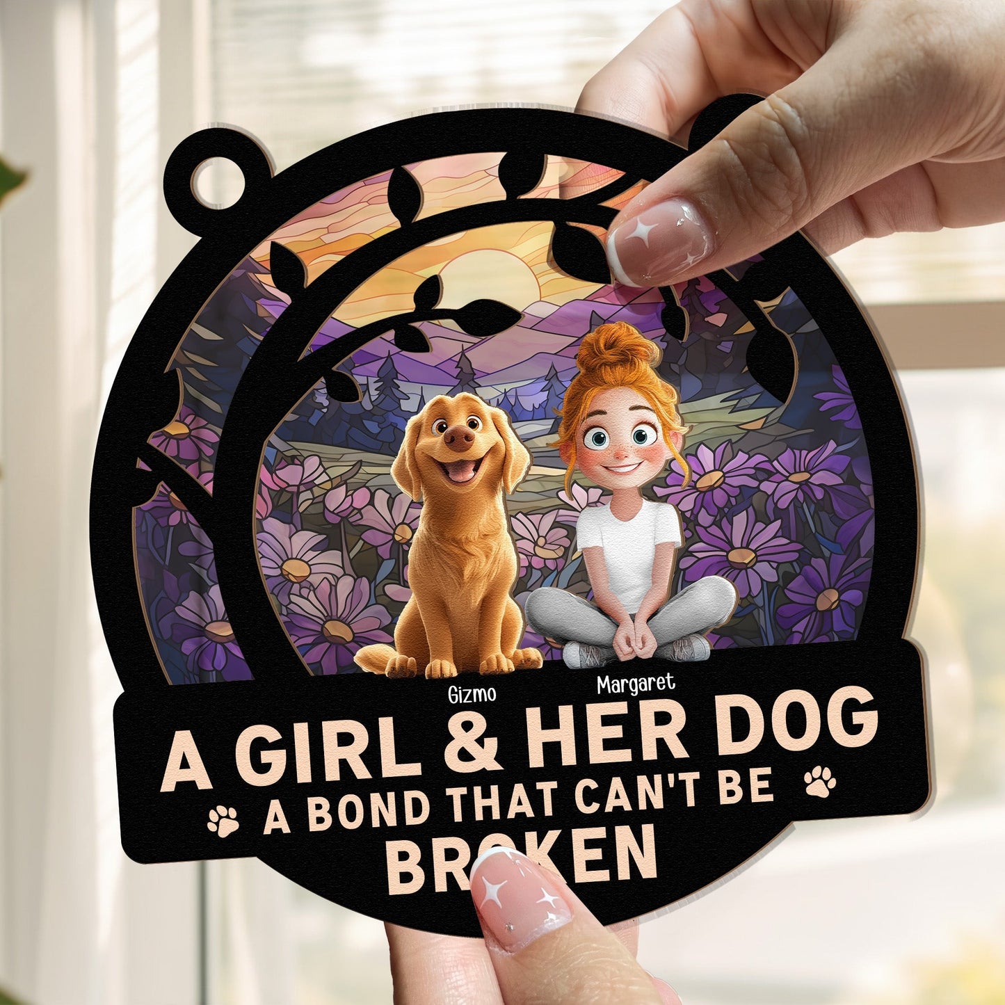A Girl & Her Dogs - A Bond That Can’t Be Broken, Custom Wood and Acrylic Layered Ornament, Perfect Gift for Dog Lovers - Personalized Pet Memorial Gift for Mother’s Day, Pet Birthdays, and More!